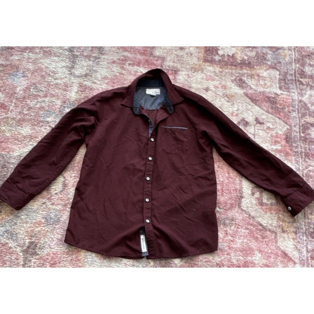 CRAFT+FLOW Boys Burgundy Button-Up Dress Shirt 14/16 Large Long Sleeve Polyester